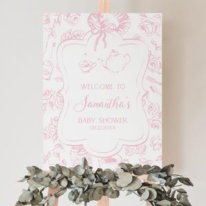 Editable Chinoiserie Girl Tea Party Shower Welcome Sign, Pink Tea Party Baby Shower Poster, Garden Tea Party Shower Decor, BBS1085