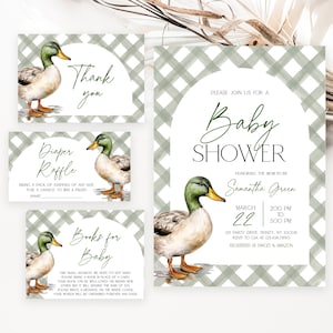 Editable Mallard Duck Baby Shower Invitation Bundle, Duck Baby Shower Invite Pack, Gender Neutral Hunting Duck Baby Shower Invite, BBS959