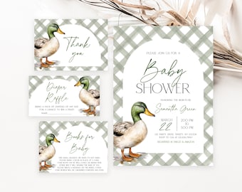 Editable Mallard Duck Baby Shower Invitation Bundle, Duck Baby Shower Invite Pack, Gender Neutral Hunting Duck Baby Shower Invite, BBS959