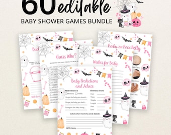 Editable Pink A Little Boo Baby Shower Game Bundle, Girl Halloween Baby Shower Game Pack, Ghost Halloween Baby Shower Games, BBS427