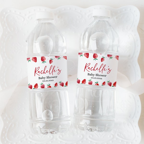 Editable Strawberry Baby Shower Water Bottle Label, Red Strawberry Baby Shower Bottle Label, Berry Sweet Baby Shower, BBS320