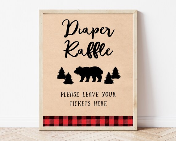 Lumberjack Diaper Raffle Tickets - Buffalo Plaid Baby Shower Game Set Of 24