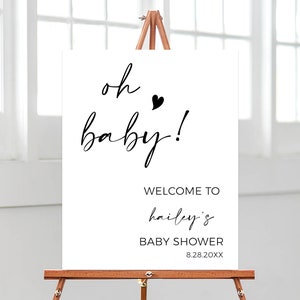 Editable Minimalist Oh Baby Baby Shower Welcome Sign, Simple Oh Baby Baby Shower Poster, Gender Neutral Modern Baby Shower Decoration,BBS335