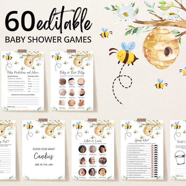 Editable Oh BaBee Baby Shower Game Bundle, Honey Bee Baby Shower Game Pack, Bee Baby Shower Games, Sweet as can bee, BBS200