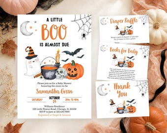 Editable A Little Boo Baby Shower Invitation Bundle, Gender Neutral Halloween Baby Shower Invite, Baby Brewing Baby Shower Invite, BBS462