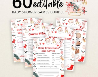 Anpassbares Weihnachtsmann-Babyparty-Spielpaket, Weihnachts-Babyparty-Spielpaket für Mädchen, Rosa Weihnachtsmann-Babyparty-Spiele für Mädchen, BBS533