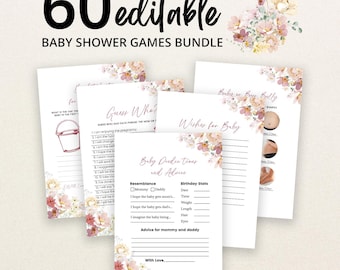 Anpassbares Babyparty-Spielpaket „Baby in Bloom“, Babyparty-Spielpaket „Frühlingsblumen“, Babyparty-Spiele mit Wildblumen, BBS599