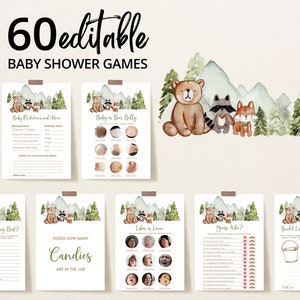 Editable Let the Adventure Begin Woodland Baby Shower Game Bundle, Woodland Baby Shower Game Pack, Boy Adventure Baby Shower Games, BBS392