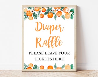 Diaper Raffle Sign Little Cutie Baby Shower, Orange Diaper Ticket Sign Baby Shower, Gender Neutral Orange Citrus Baby Shower, Citrus BBS250