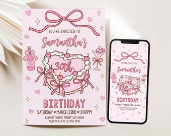 Editable Coquette Valentine Birthday Invitation, Adult Birthday Invite, Valentine Birthday Party Invitation, Valentine Mobile Invite, BRT242
