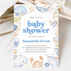 Editable Boy Under the Sea Baby Shower Invitation, Ocean Baby Shower Invite, Nautical Baby Shower Invitation, Boy Blue Under the Sea, BBS368