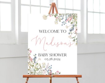 Editable Baby in Bloom Baby Shower Welcome Sign, Wildflowers Baby Shower Poster, Spring Flowers Baby Shower Decor, BBS602