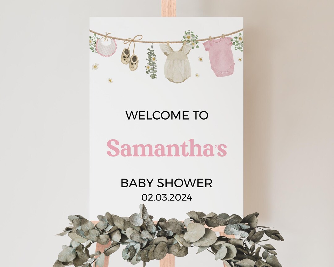 Editable Boho It's a Girl Baby Clothes Baby Shower Welcome Sign, Pink ...