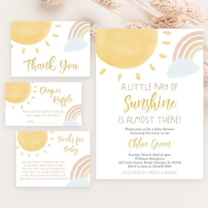 Bearbeitbares Sonnenschein-Babyparty-Einladungsset, ein kleiner Sonnenstrahl-Babyparty-Einladung, Mädchen-Sonnen-Babyparty, Boho-Sonnendusche, BBS315