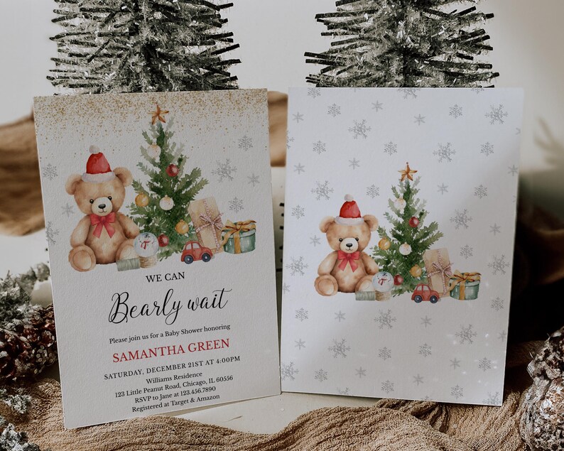 Invitación editable para baby shower de Navidad con texto