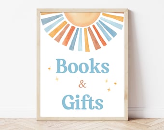 Books and Gifts Sign Sunshine Baby Shower, Here Comes the Son Baby Shower Gifts Table Sign, Boy Sonshine Shower, Boho Sunshine Decor, BBS398