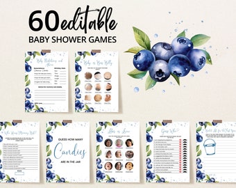 Lot de jeux de baby shower modifiables aux myrtilles, pack de jeux de baby shower aux myrtilles douces et aux baies, jeux de baby shower aux myrtilles, BBS684