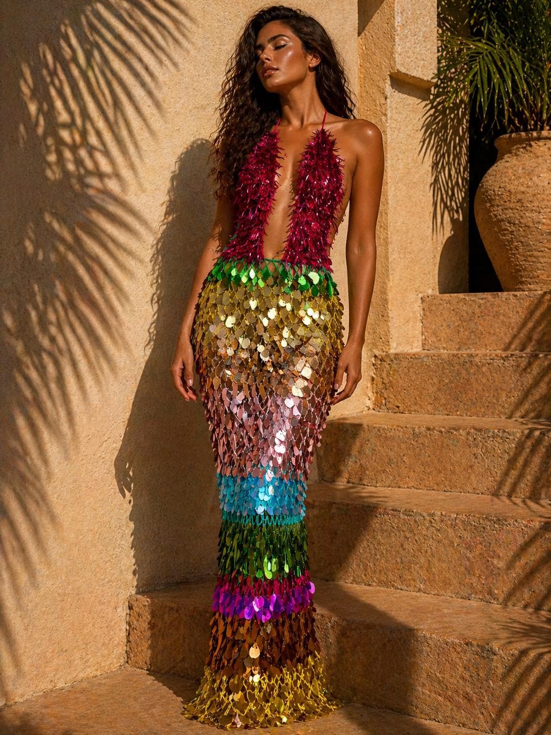 gold and blue dress explanation GOLD SEQUIN LONG SLEEVE BODYCON DRESS, M main image 1