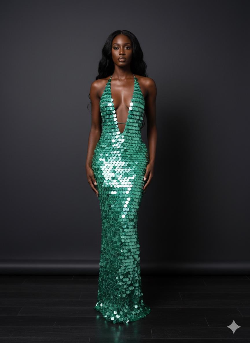 Green Halter Sequin Dress - Etsy Green Halter Sequin Dress - Etsy