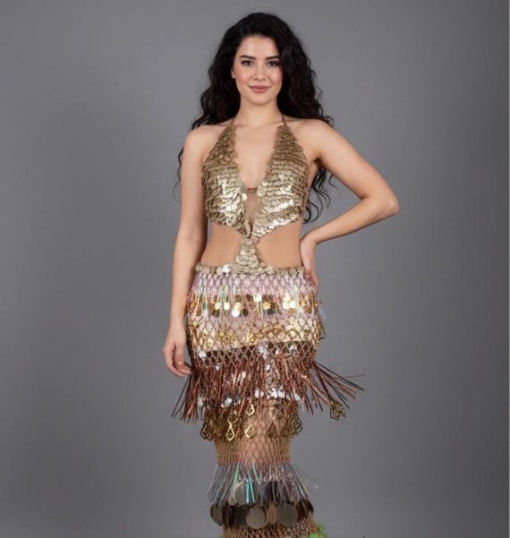 Festival Sequin Mermaid Dress  Handmade Party Outfit  Boho Rave Costume   Burning Man Wear  Coachella Outfit  Belly Dance Dress - Etsy