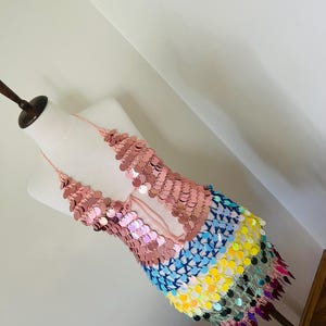 Sequins dress Handmade Crochet Maxi Dress with Colorful Sequins Colorful Crochet Long Maxi Dress Festival Outfit Lace Beach burningman