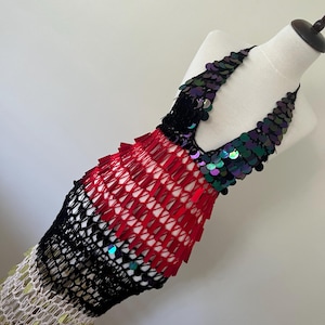Sequins dress Handmade Crochet Maxi Dress with Colorful Sequins Colorful Crochet Long Maxi Dress Festival Outfit Lace Beach Summer Dress