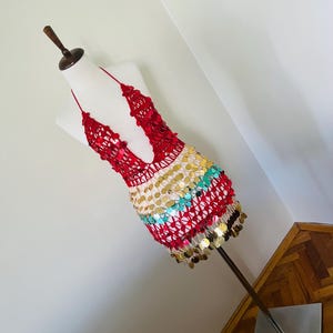 Sequins dress Handmade Crochet Maxi Dress with Colorful Sequins Colorful Crochet Long Maxi Dress Festival Outfit Lace Beach Summer Dress