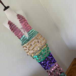 Sequins dress Handmade Crochet Maxi Dress with Colorful Sequins Colorful Crochet Long Maxi Dress Festival Outfit Lace Beach Summer Dress