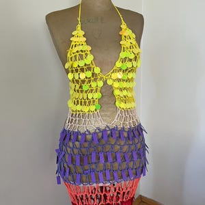 Handmade Crochet Maxi Dress with Colorful Sequins Colorful Crochet Long Maxi Dress Festival Outfit Bohemian Hippie Lace Beach Summer Dress