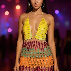 Sequins dress Handmade Crochet Maxi Dress with Colorful Sequins Colorful Crochet Long Maxi Dress Festival Outfit Lace Beach burningman