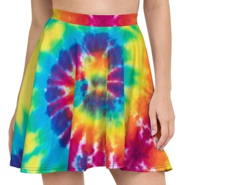 Rainbow TIE-DYE skater skirt, DESIGNER skirt, Plus Size Skirt, Tie-Dye, Gifts for her, printed skirt