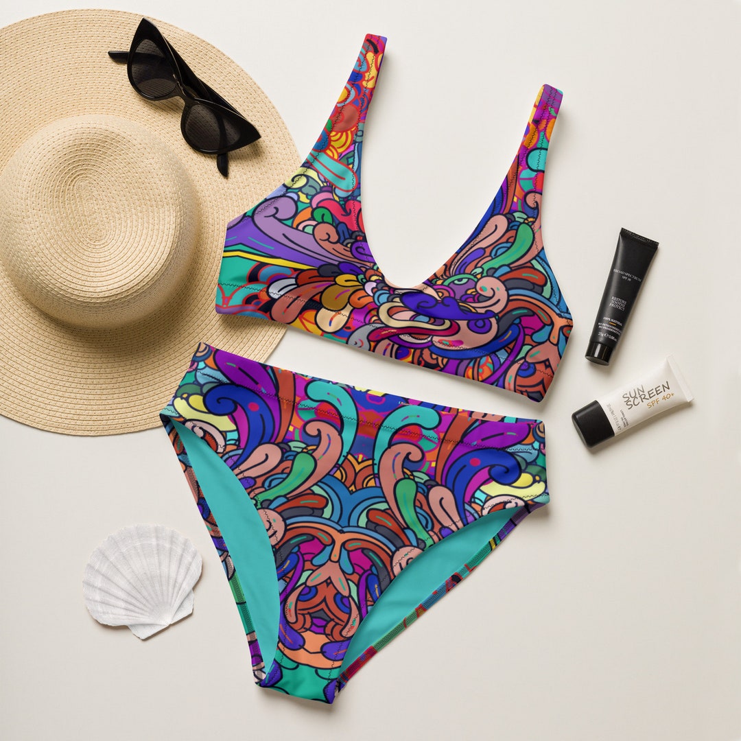 Rainbow ART Doodle Bikini, DESIGNER Swimsuit, Swimsuit, Bikini, High