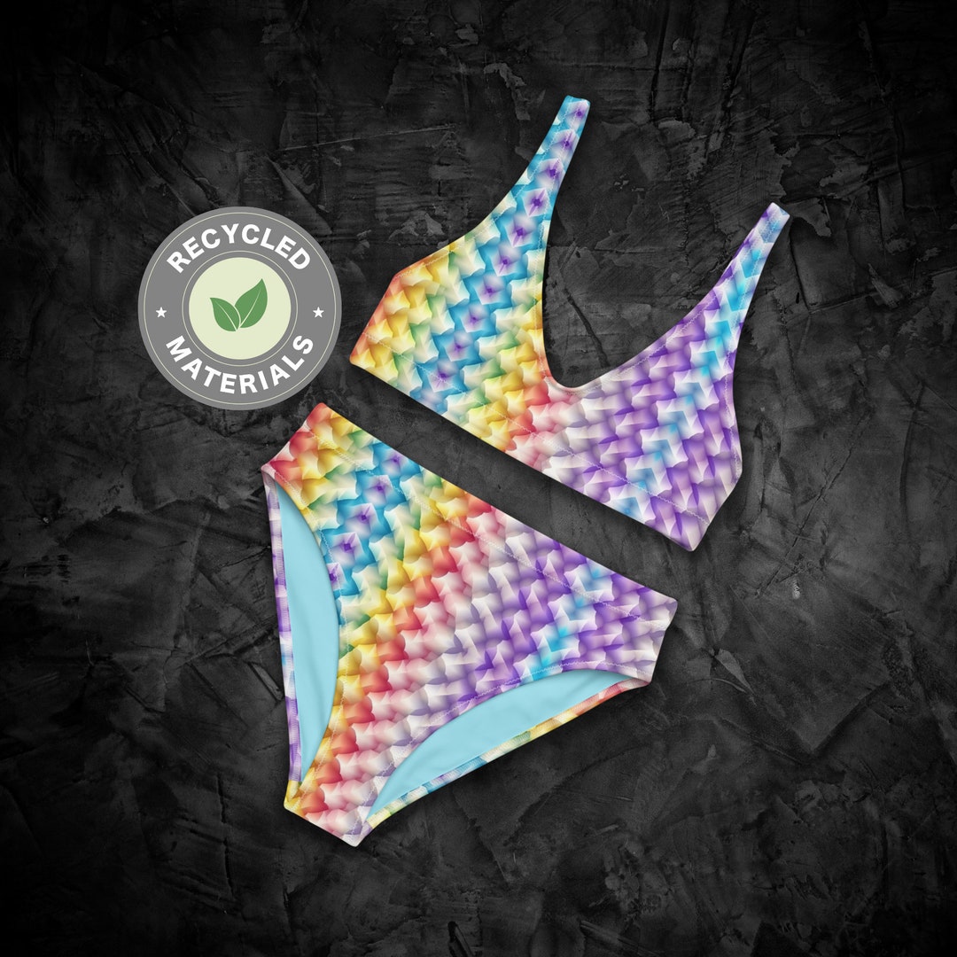 3d Rainbow Spikes Bikini, LGBTQ DESIGNER Swimsuit, Rainbow High Waisted