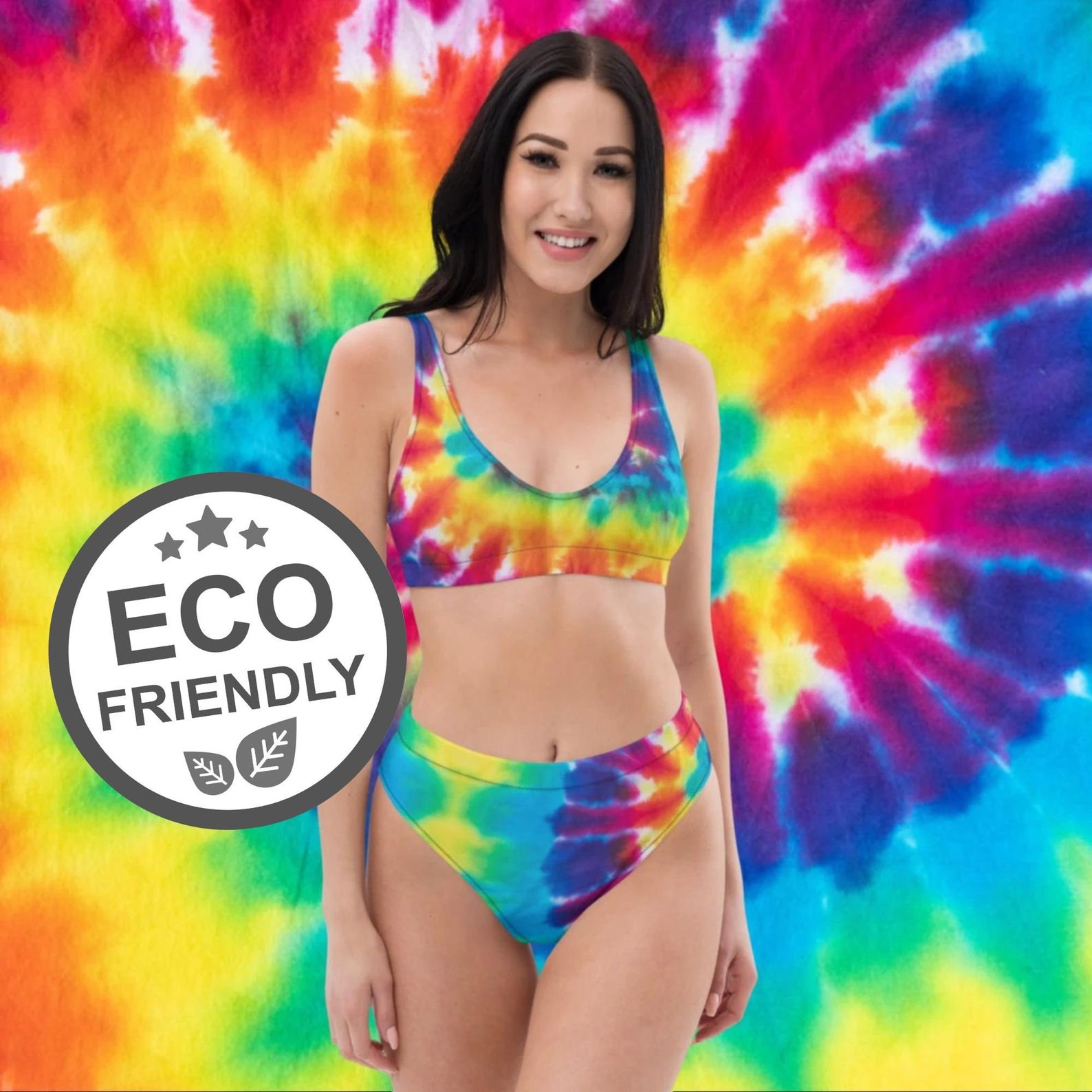Rainbow Tiedye Print Bikini DESIGNER Swimsuit Recycled Etsy