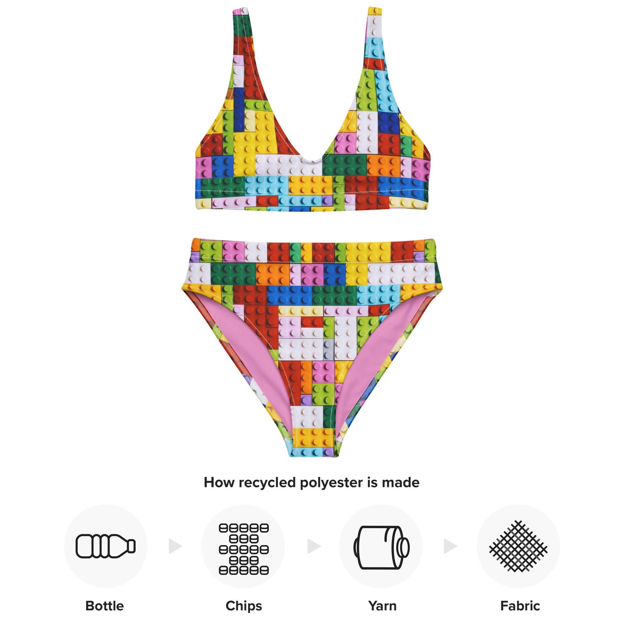 Rainbow Lego Bikini DESIGNER Swimsuit Recycled High Waisted - Etsy