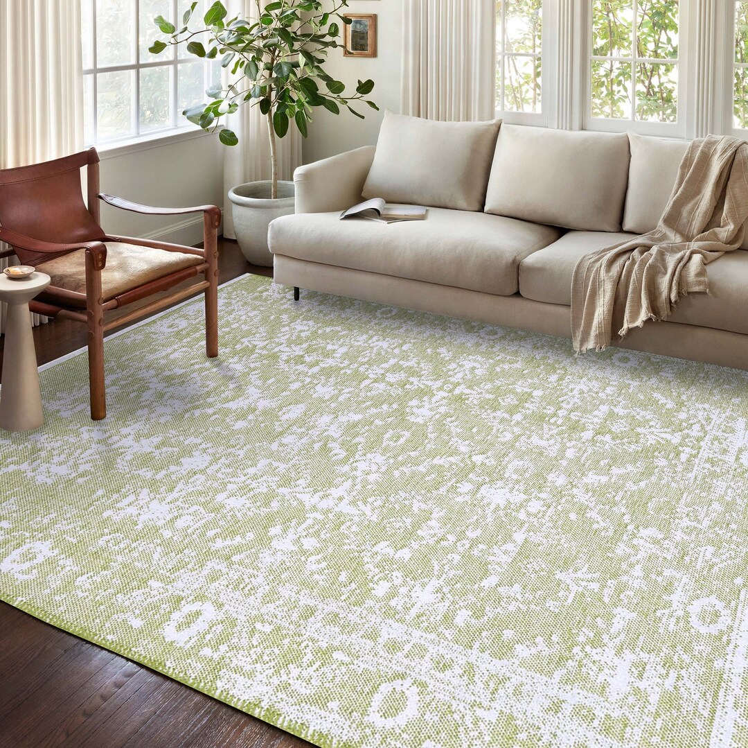 Lime Green Vintage Rug Distressed Luxury Oriental Décor Area Etsy