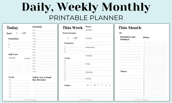 Printable Daily Weekly Monthly Planner Minimalist Bullet - Etsy