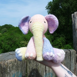 Crochet Elephant [FINISHED PRODUCT] soft plushie amigurumi toy animal pastel purple pink orange yellow crochet knit stuffed handmade plushy