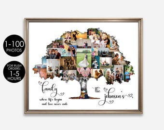 Stampa personalizzata del nome della famiglia, ricordo di famiglia personalizzato, regalo di famiglia unico, collage dell'albero genealogico, collage dell'albero genealogico, collage di foto di famiglia