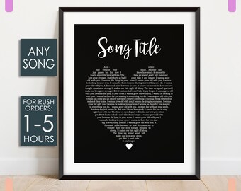 Custom Heart Shaped Song Lyrics, Wedding Anniversary Gift, First Favorite Dance Song, Heart Song for Her, Heart Lyrics for Him