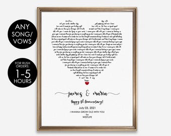 Heart Song Lyrics Print ANY SONG | Personalised Wedding Gift | Anniversary Gifts | Your Song | First Dance Gift | 1 Year Anniversary Gift