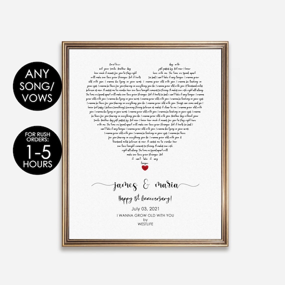 Heart Song Lyrics Print ANY SONG | Personalised Wedding Gift | Anniversary Gifts | Your Song | First Dance Gift | 1 Year Anniversary Gift