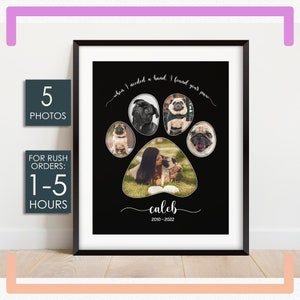 Stampa fotografica personalizzata della zampa del tuo cane, ricordo per la perdita del tuo animale domestico, collage fotografico della zampa del tuo animale domestico, regalo per il lutto del tuo animale domestico, ritratto del tuo animale domestico, regalo per la mamma di un cane