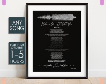 Personalised Song Lyrics Printable | Metallic Foil Effect Finish | Our Song Lyrics Art | 1st Anniversary Gift for Husband | Our First Dance