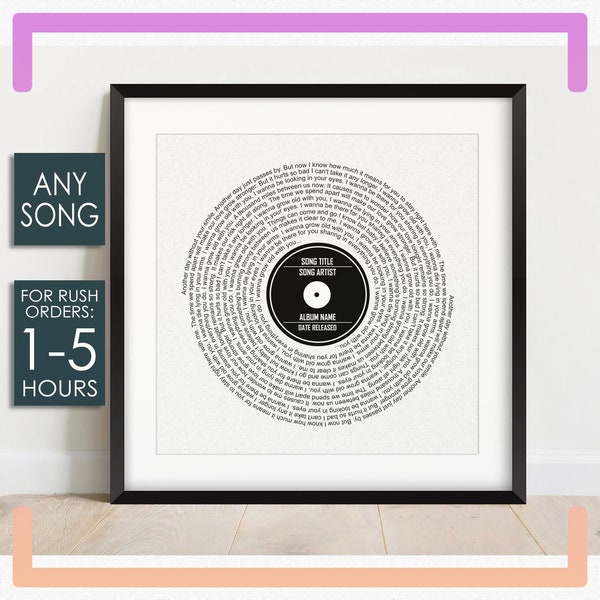 Custom Vinyl Lyrics Poster, Personalised Typography Print, Album Cover, Wall Art Decor, Music Art, Anniversary Wedding Gift Present