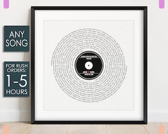 Personalized Vinyl Record Song With Lyrics, Wedding Anniversary Gift, Gift For Her, Personalized, Printable, Digital Download