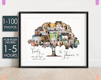 Personalized Family Tree Collage, Custom Family Gift, Anniversary Gift, Our Family Print, Family Wall Print with Names, Gift for Grandparent