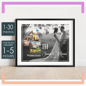 4th Linen Anniversary Gift Personalised Photo Collage - Personalised Anniversary Gifts for Couple