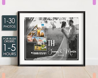 4th Anniversary Gift Collage, Custom Fourth Anniversary Gift for Husband, Linen Anniversary Gift, 4th Wedding Gift for Wife, Number Collage