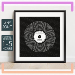 Qualsiasi testo di canzone personalizzato stampabile, etichetta discografica in vinile personalizzata matrimonio, primo regalo di anniversario di ballo per lui sua coppia papà fratello carta